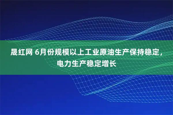 晟红网 6月份规模以上工业原油生产保持稳定,电力生产稳定增长